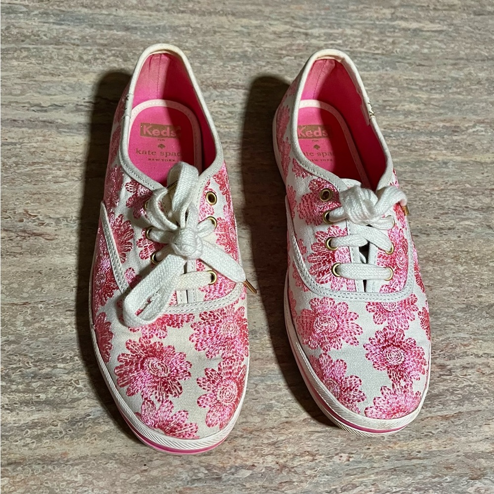 Kate Spade ♠️ X Keds white and magenta pink floral sneakers